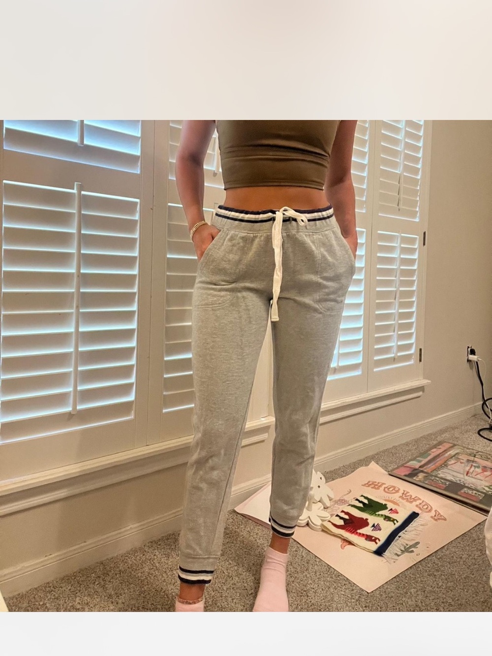 Derek Heart Gray Track Joggers with Navy Trim